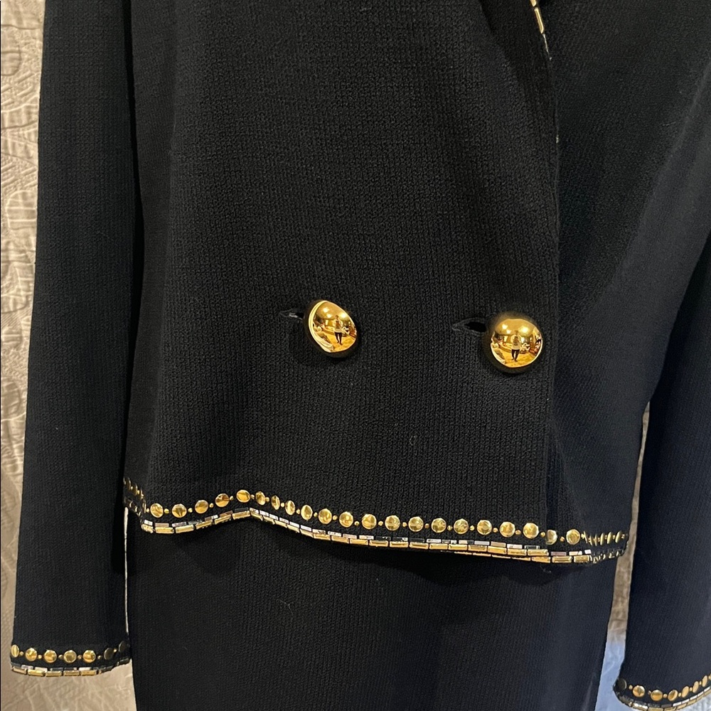 St. John Evening Black Skirt Set with Gold Accents,‎ size 10 - Picture 6 of 16